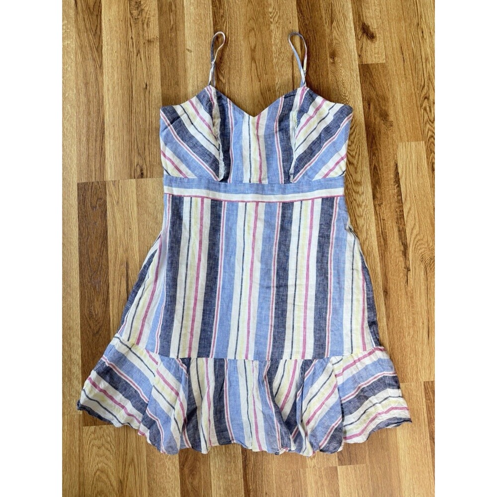 Parker Striped Mini Dress Women Size‎ L Linen Blend Casual Summer Flowy Boho